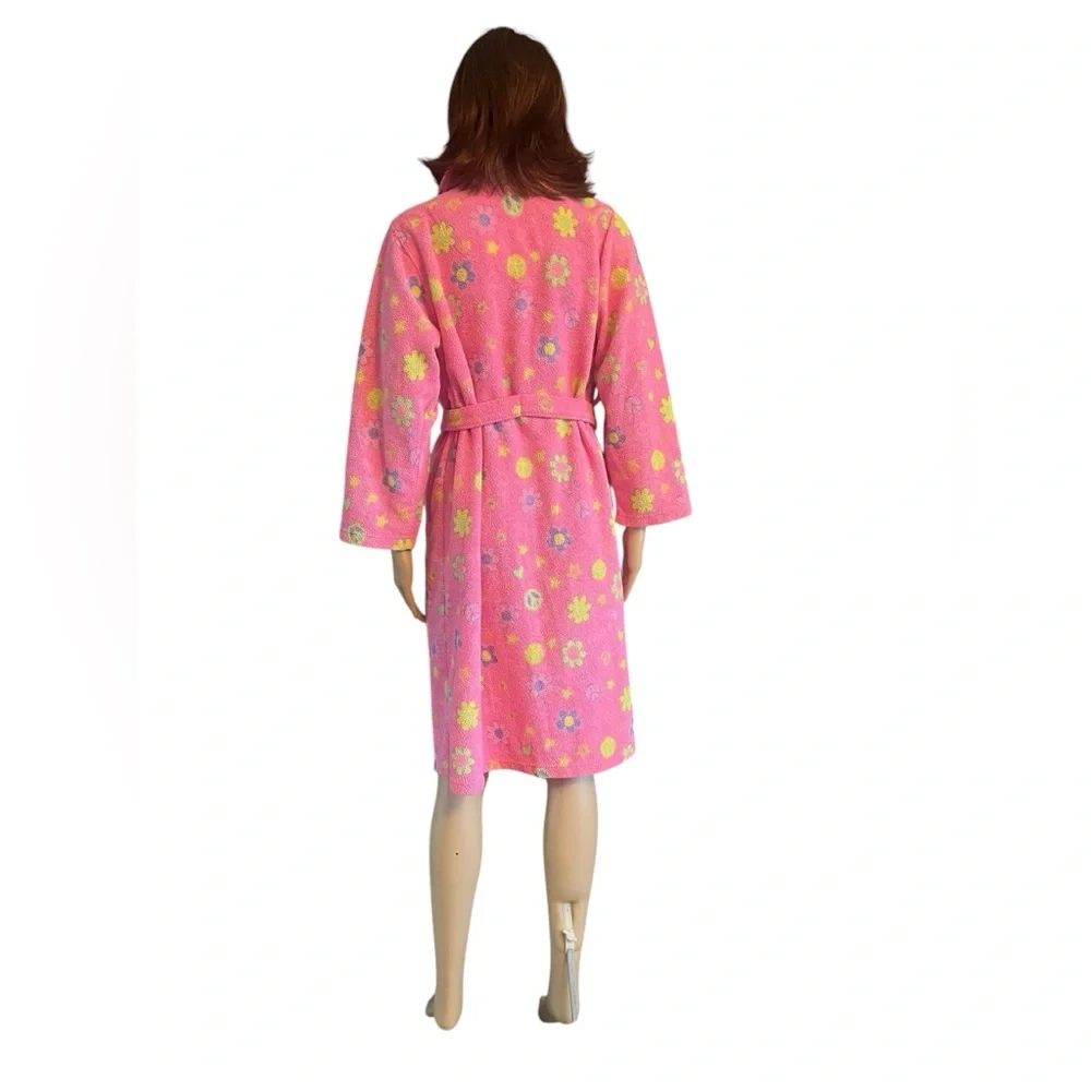 Girl's Ivy & Moon Vibrant Pink Peace Sign and Floral Print Sleepwear Robe